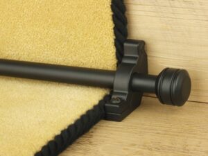 Piston runner carpet rod, fluted rod design, grooved ball end, bracket, black