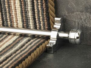 Piston runner carpet rod, grooved ball end, bracket, polished chrome