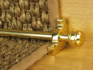 Piston runner carpet rod, grooved ball end, bracket, polished brass