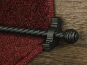 Sphere runner carpet rod, twisted design, grooved ball end, black
