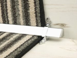 Vue design of stair rod with flat ends, chrome, fitted to stair runner