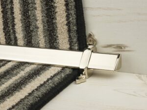 Vue design of stair rod with flat ends, polished nickel, fitted to stair runner