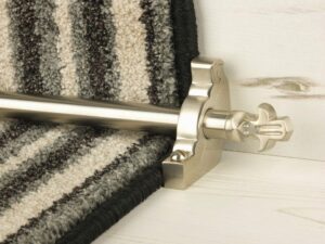 Bordeaux stair carpet rod, decorative end, bracket, fitted on runner, satin nickel