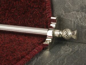 Arran stair carpet rod, thistle end, fluted rod, bracket, polished nickel