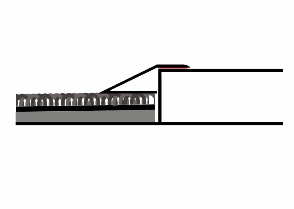 Diagram of how the compression ramp door bar works, carpet to hard floor