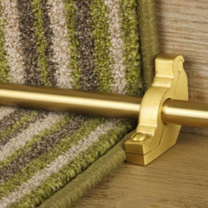 Carpet rod brackets for cylindrical rods in satin brass