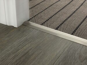 Premier Posh flooring transition strip for doorway, 30mm wide, satin nickel