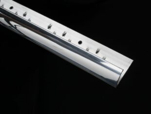 Curved edge single door bar, Al ANF, in polished aluminium