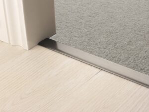 Premier Z door bar, neatly joining carpet to tiles, quality pewter finish
