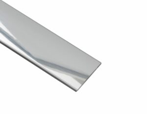 Polished aluminium door bar 38mm wide, close-up