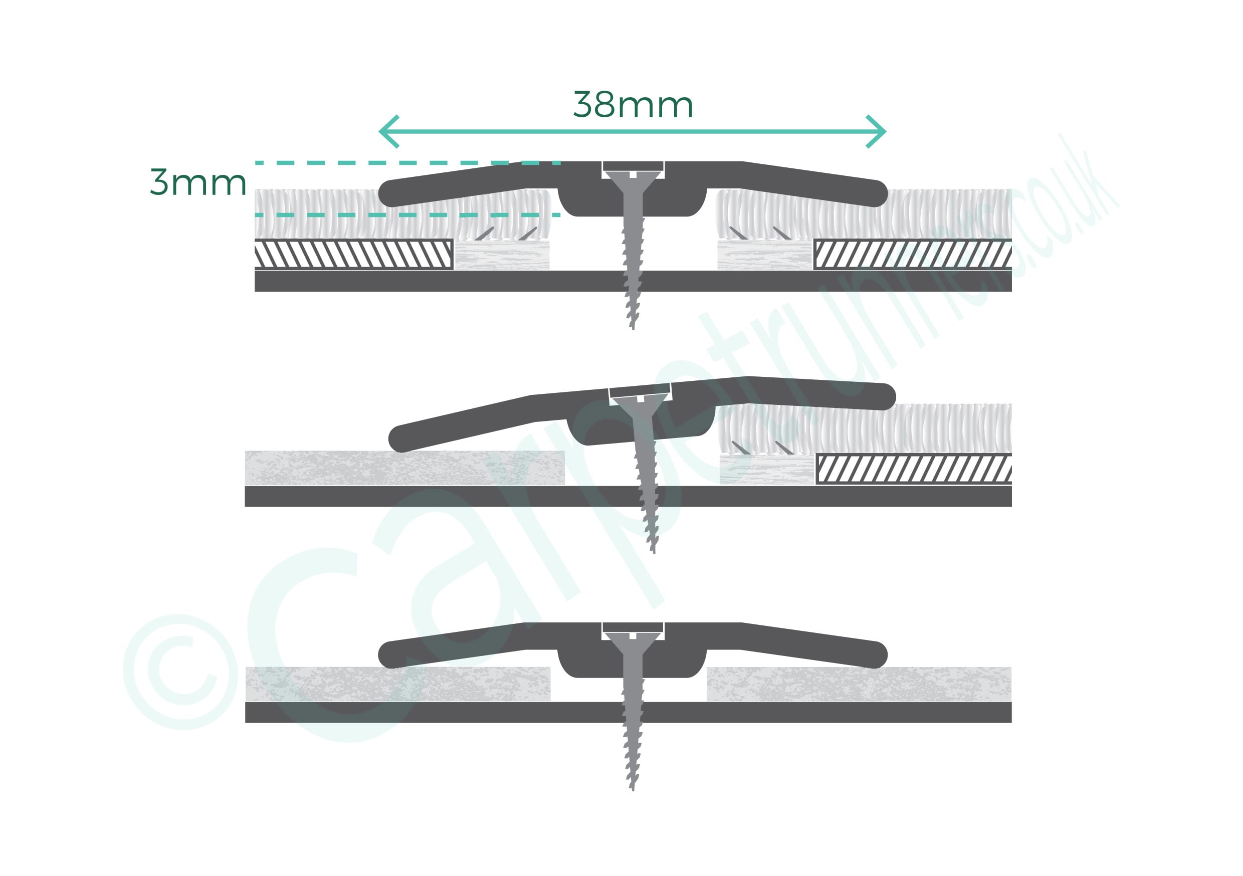 Premier Posh 38 door threshold product diagram with dimensions