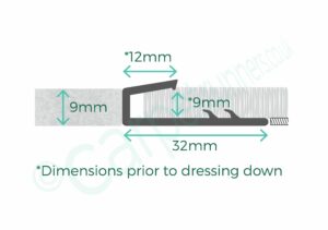 Premier SQ door threshold joins carpet to hard flooring - product diagram with dimensions