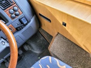 Rope carpet binding fitted in motorhome cab