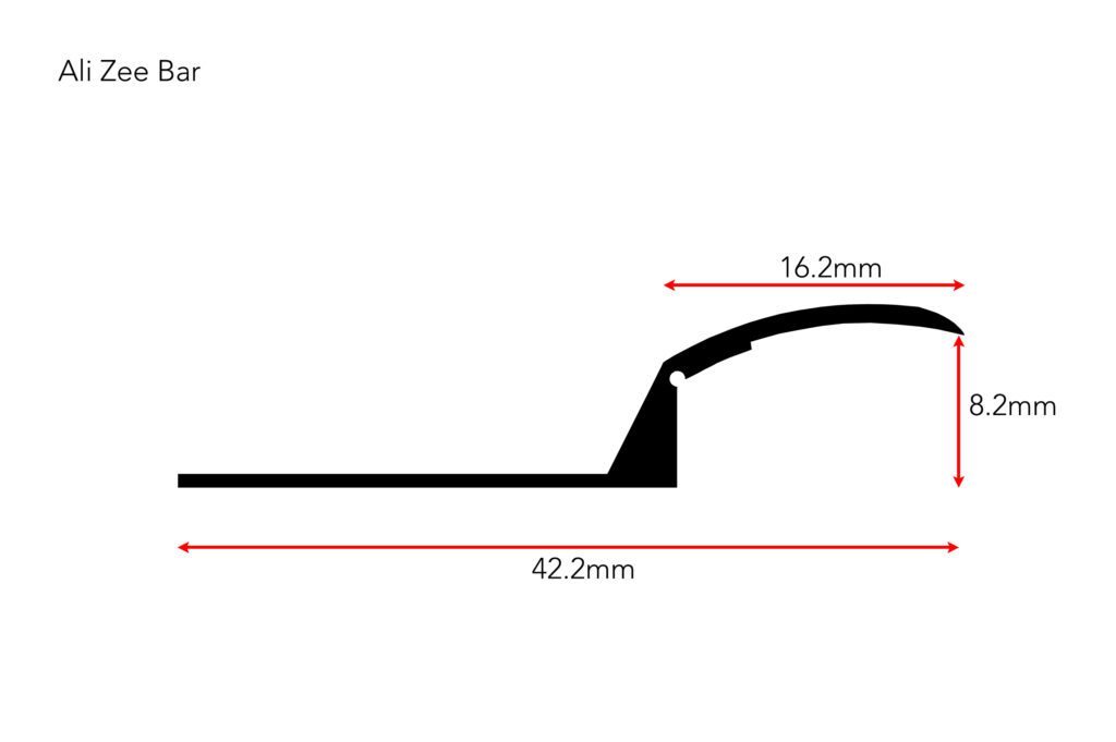 Diagram showing dimensions of Ali Zee Bar carpet edge trim