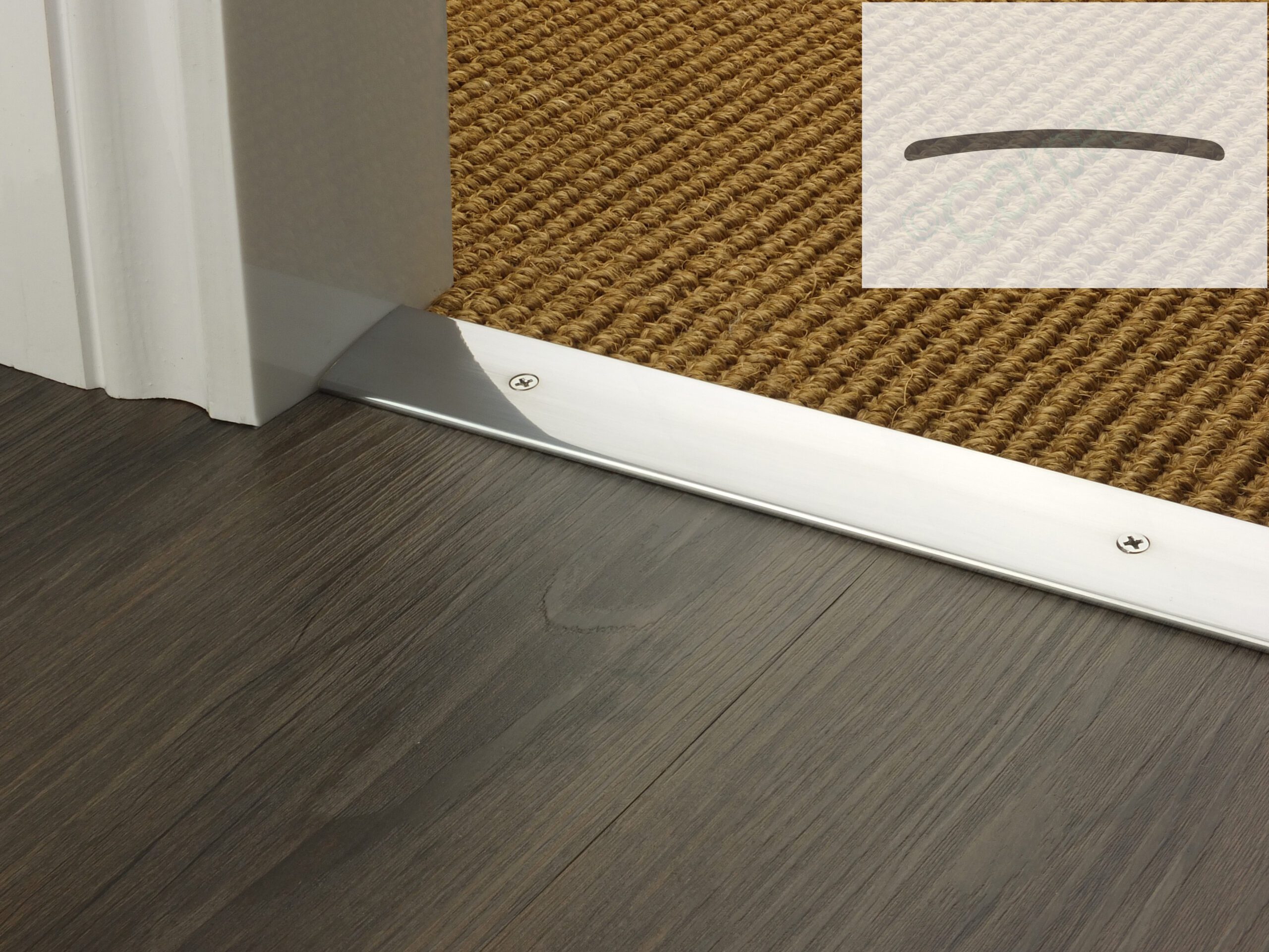Carpet transition plate brushed chrome with profile diagram
