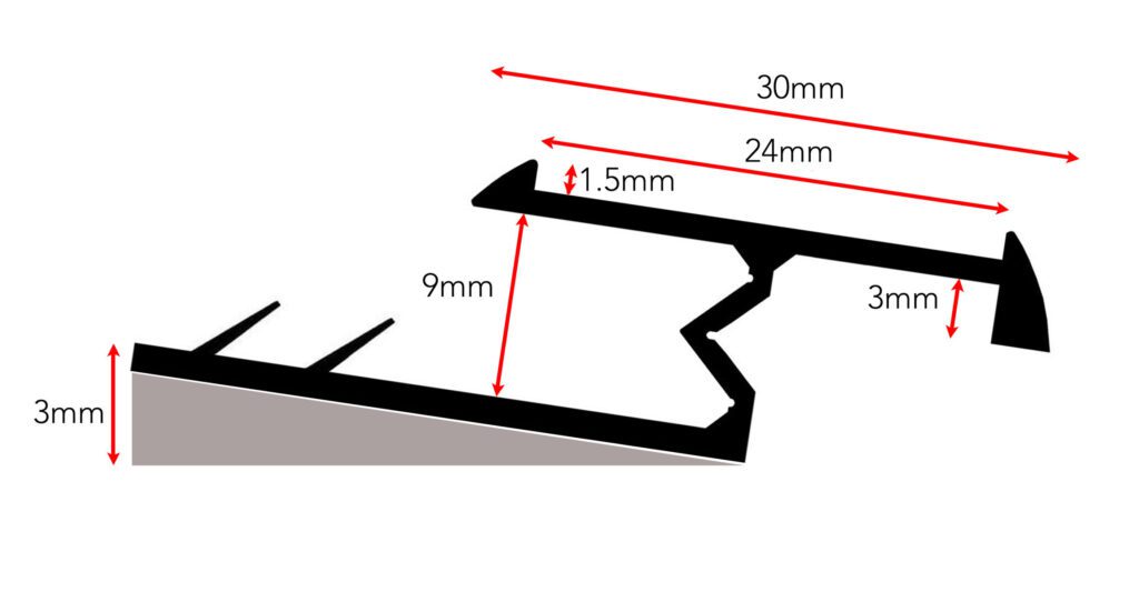 Diagram of Ali Tramline Z carpet to vinyl door threshold